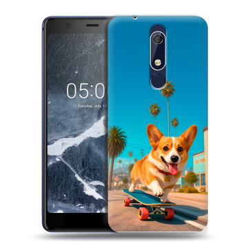 Силиконовый чехол на Nokia 5.1 с принтом Корги на скейте