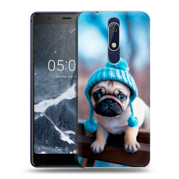 Силиконовый чехол на Nokia 5.1 с принтом Мопс в шапке