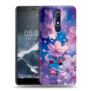 Силиконовый чехол на Nokia 5.1 с принтом цветы бабочки