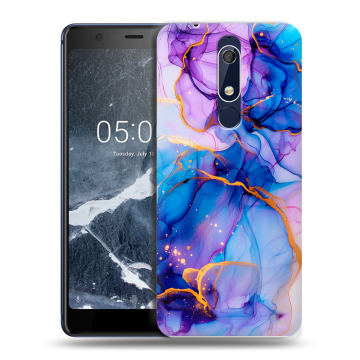 Силиконовый чехол на Nokia 5.1 с принтом синий мрамор