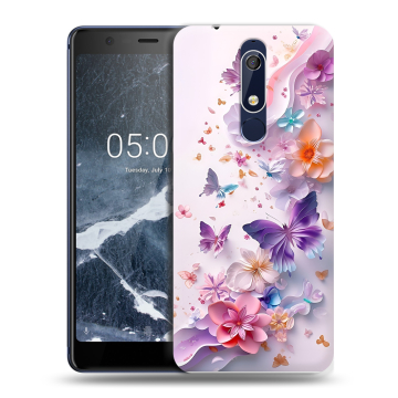 Силиконовый чехол на Nokia 5.1 с принтом цветы бабочки Силиконовый чехол на Nokia 5.1 с принтом цветы бабочки