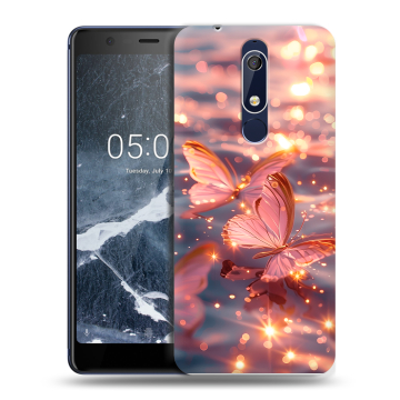 Силиконовый чехол на Nokia 5.1 с принтом бабочки розовые Силиконовый чехол на Nokia 5.1 с принтом бабочки розовые