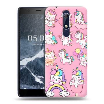 Силиконовый чехол на Nokia 5.1 с принтом Единороги и радуга