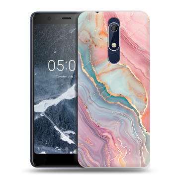 Силиконовый чехол на Nokia 5.1 с принтом розовый мрамор
