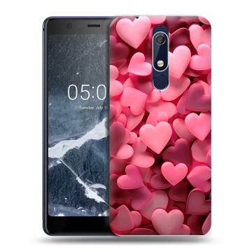 Силиконовый чехол на Nokia 5.1 с принтом розовые сердечки