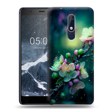 Силиконовый чехол на Nokia 5.1 с принтом Цветы и мрамор Силиконовый чехол на Nokia 5.1 с принтом Цветы и мрамор