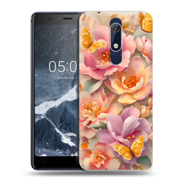 Силиконовый чехол на Nokia 5.1 с принтом Цветы и бабочки