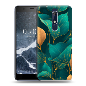 Силиконовый чехол на Nokia 5.1 с принтом Листья и золото