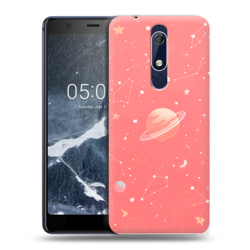 Силиконовый чехол на Nokia 5.1 с принтом Розовый космос
