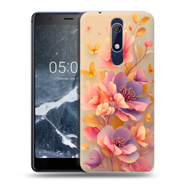 Силиконовый чехол на Nokia 5.1 с принтом Цветы и бабочки