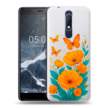 Силиконовый чехол на Nokia 5.1 с принтом цветы бабочки