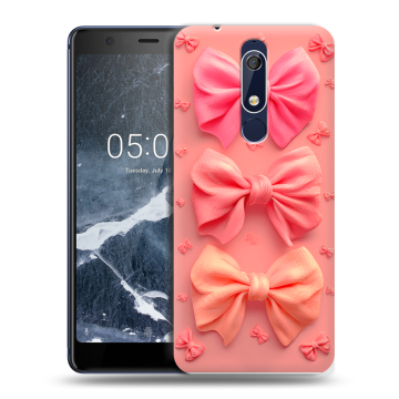 Силиконовый чехол на Nokia 5.1 с принтом Розовые бантики