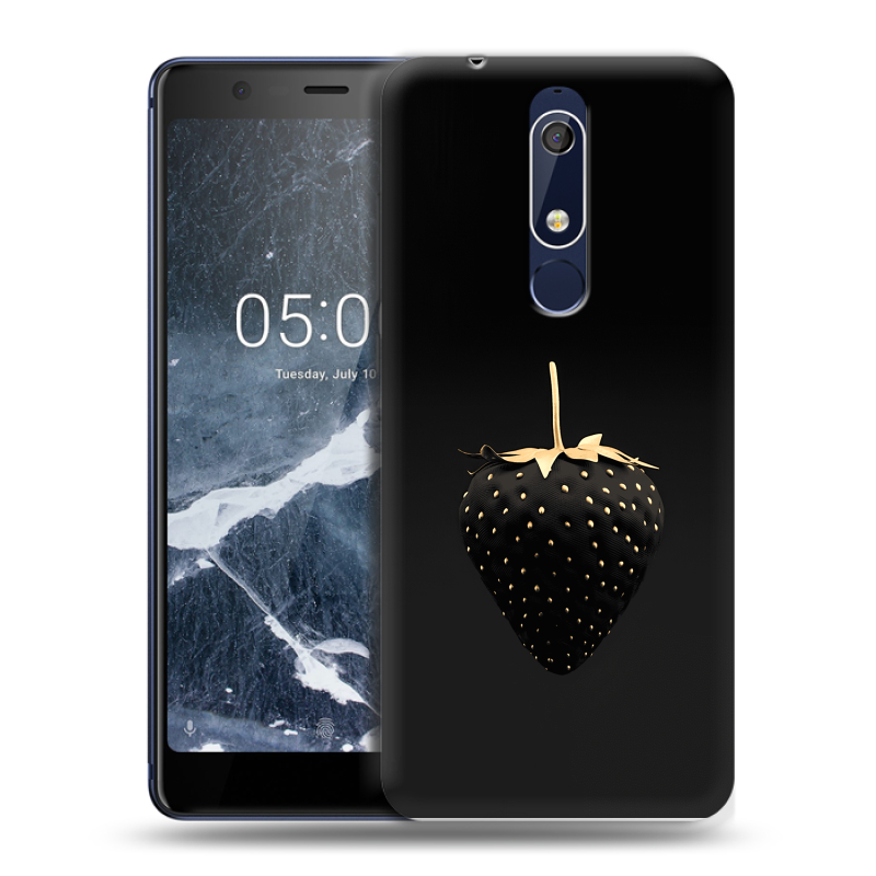 Силиконовый противоударный чехол на Nokia 5.1 с принтом Черная клубника Силиконовый противоударный чехол на Nokia 5.1 с принтом Черная клубника