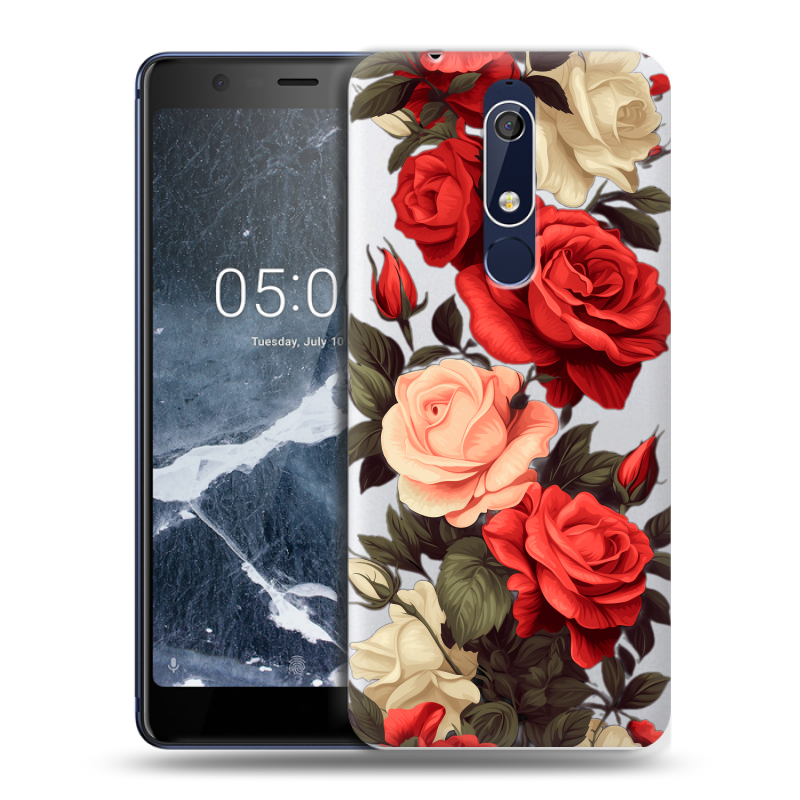 Силиконовый противоударный чехол на Nokia 5.1 с принтом Розы Силиконовый противоударный чехол на Nokia 5.1 с принтом Розы