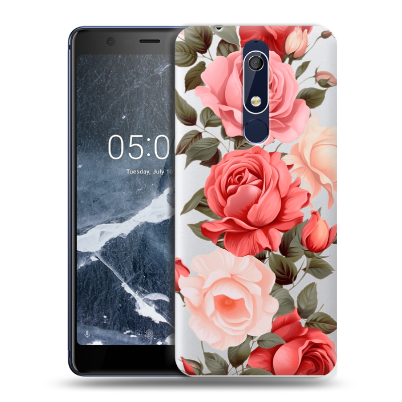 Силиконовый чехол на Nokia 5.1 с принтом Розы Силиконовый чехол на Nokia 5.1 с принтом Розы