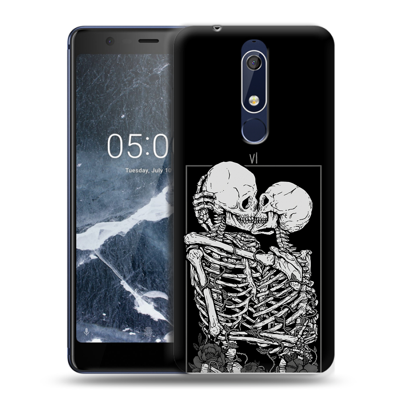 Силиконовый противоударный чехол на Nokia 5.1 с принтом Поцелуй скелетов Силиконовый противоударный чехол на Nokia 5.1 с принтом Поцелуй скелетов