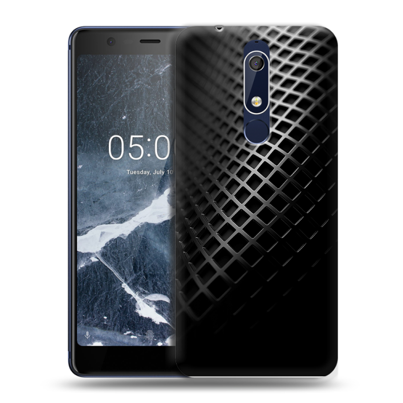 Силиконовый противоударный чехол на Nokia 5.1 с принтом Текстура металла Силиконовый противоударный чехол на Nokia 5.1 с принтом Текстура металла