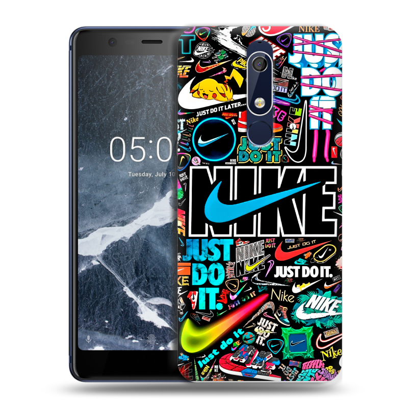 Силиконовый противоударный чехол на Nokia 5.1 с принтом найк nike черный Силиконовый противоударный чехол на Nokia 5.1 с принтом найк nike черный