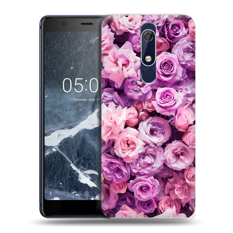 Силиконовый противоударный чехол на Nokia 5.1 с принтом лавандовые розы Силиконовый противоударный чехол на Nokia 5.1 с принтом лавандовые розы