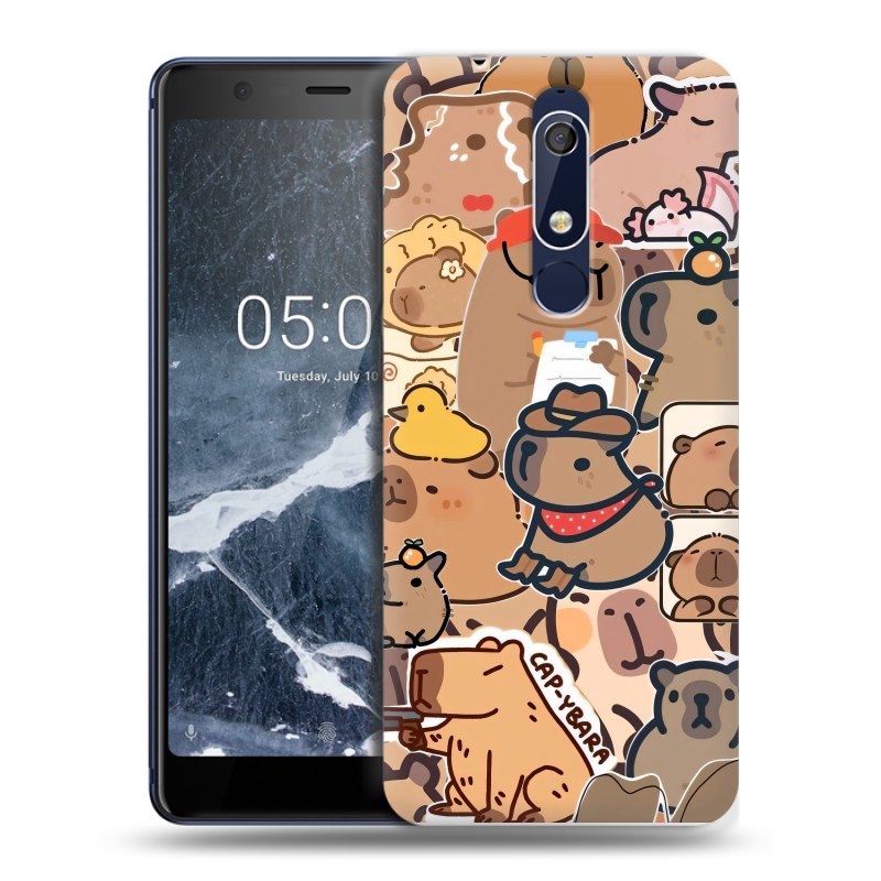Силиконовый чехол на Nokia 5.1 с принтом капибара Силиконовый чехол на Nokia 5.1 с принтом капибара