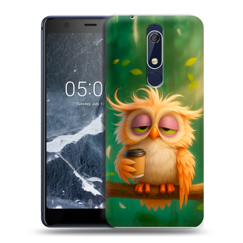 Силиконовый противоударный чехол на Nokia 5.1 с принтом сова Силиконовый противоударный чехол на Nokia 5.1 с принтом сова