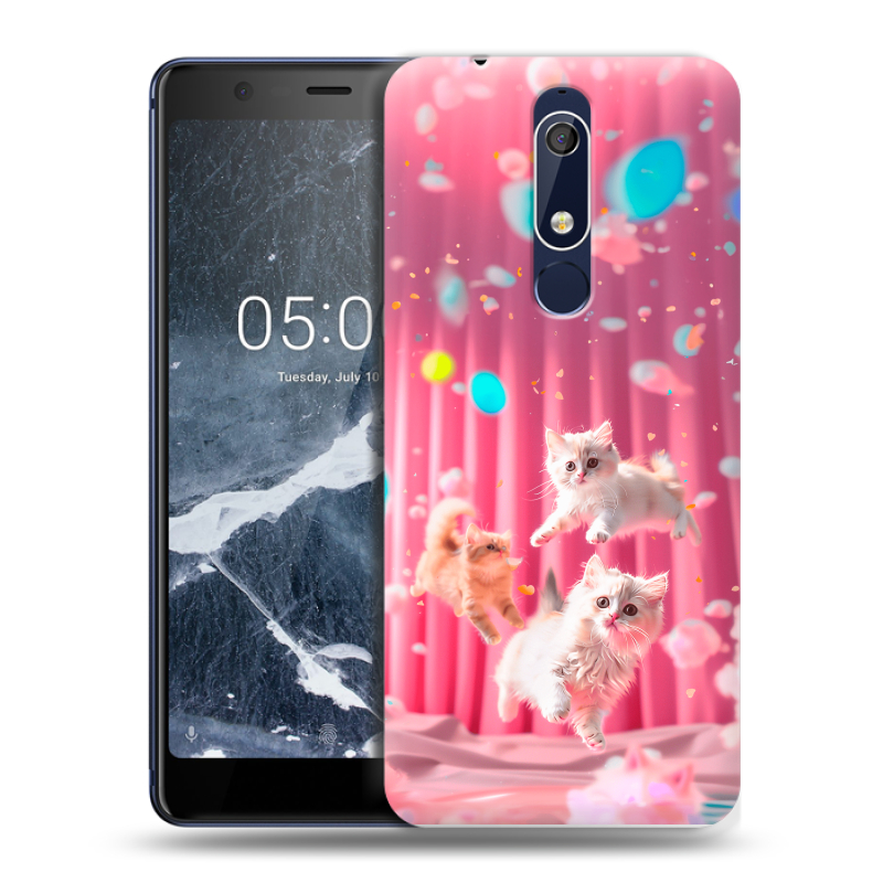 Силиконовый противоударный чехол на Nokia 5.1 с принтом милые котики Силиконовый противоударный чехол на Nokia 5.1 с принтом милые котики