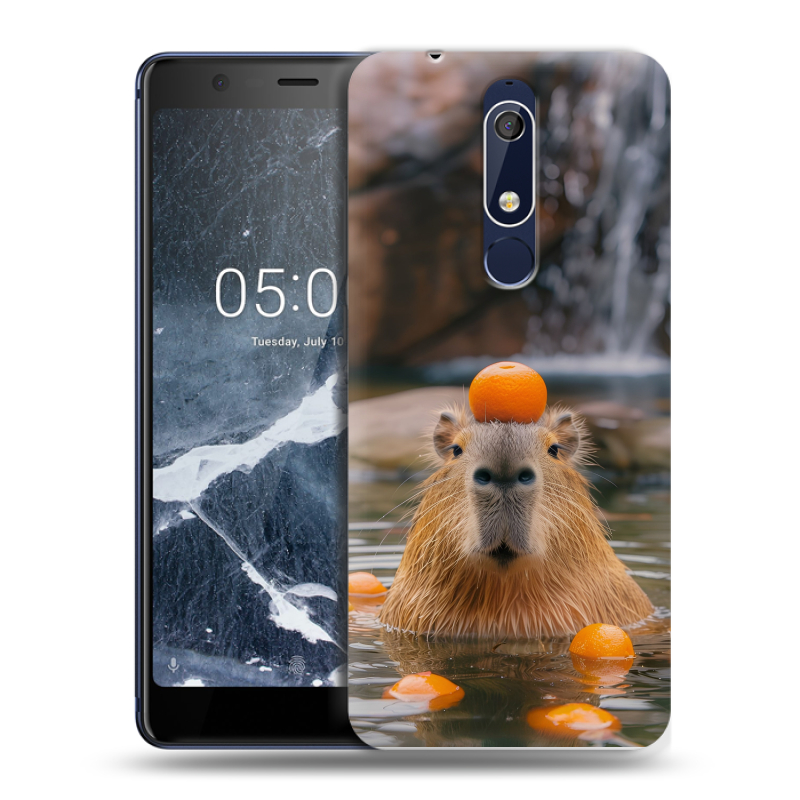 Пластиковый чехол на Nokia 5.1 с принтом Капибара с апельсином Пластиковый чехол на Nokia 5.1 с принтом Капибара с апельсином