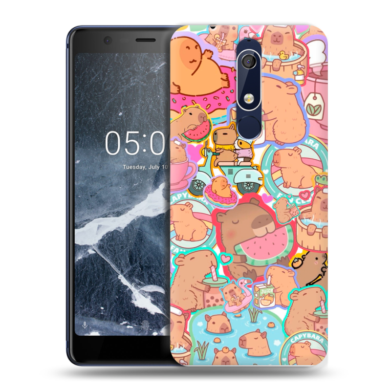 Силиконовый чехол на Nokia 5.1 с принтом капибары Силиконовый чехол на Nokia 5.1 с принтом капибары