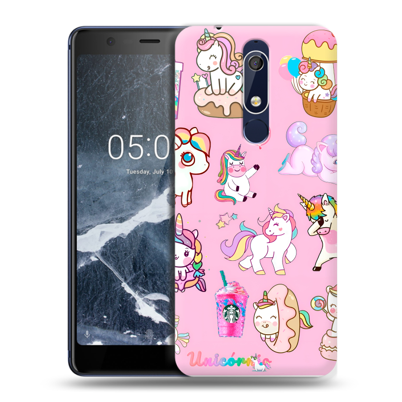 Пластиковый чехол на Nokia 5.1 с принтом розовые единороги Пластиковый чехол на Nokia 5.1 с принтом розовые единороги