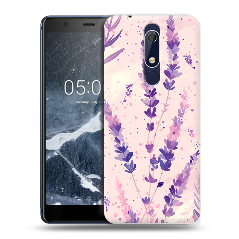 Пластиковый чехол на Nokia 5.1 с принтом цветы лаванда Пластиковый чехол на Nokia 5.1 с принтом цветы лаванда