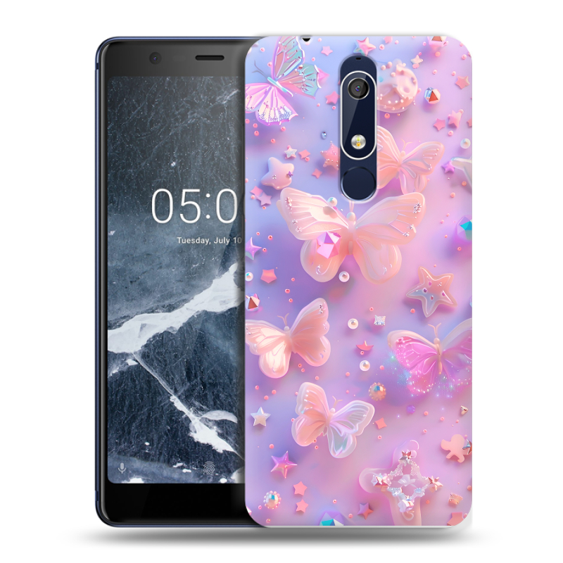 Пластиковый чехол на Nokia 5.1 с принтом Бабочки Пластиковый чехол на Nokia 5.1 с принтом Бабочки