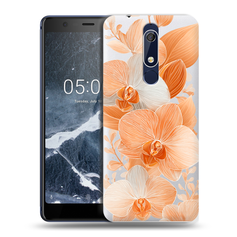 Пластиковый чехол на Nokia 5.1 с принтом Бежевые цветы Пластиковый чехол на Nokia 5.1 с принтом Бежевые цветы