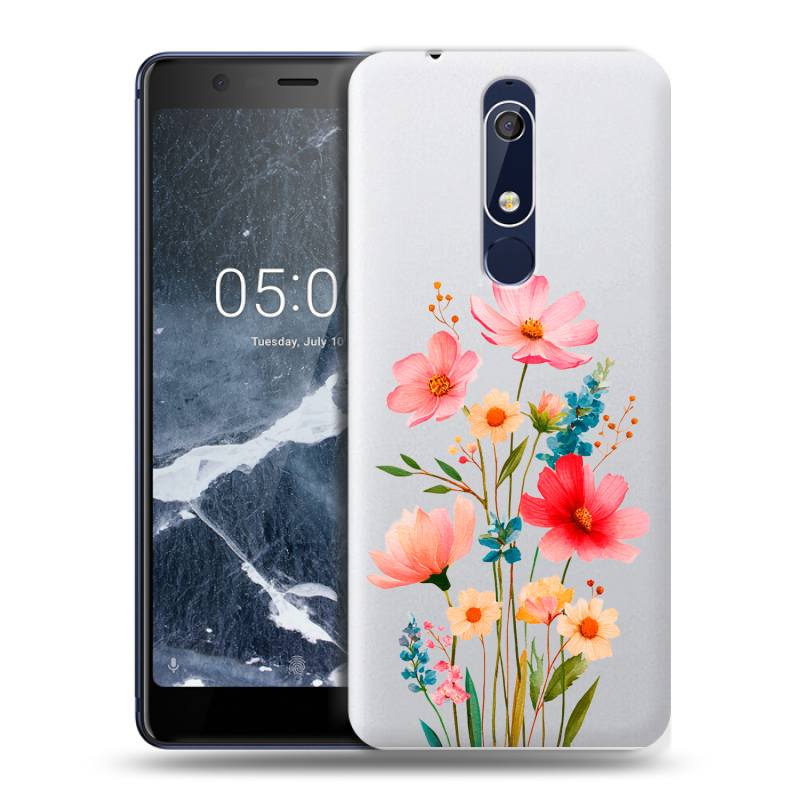 Силиконовый чехол на Nokia 5.1 с принтом Цветы Силиконовый чехол на Nokia 5.1 с принтом Цветы