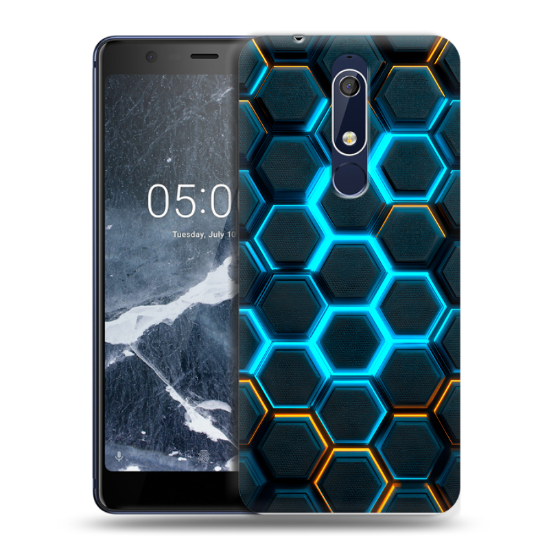 Пластиковый чехол на Nokia 5.1 с принтом Неоновые соты Пластиковый чехол на Nokia 5.1 с принтом Неоновые соты