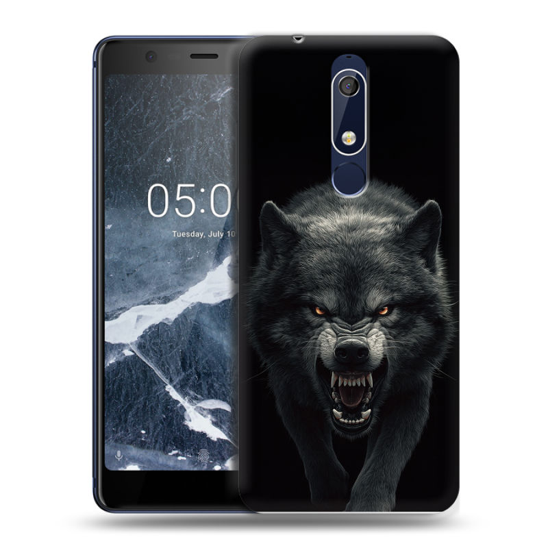 Силиконовый противоударный чехол на Nokia 5.1 с принтом Волк Силиконовый противоударный чехол на Nokia 5.1 с принтом Волк