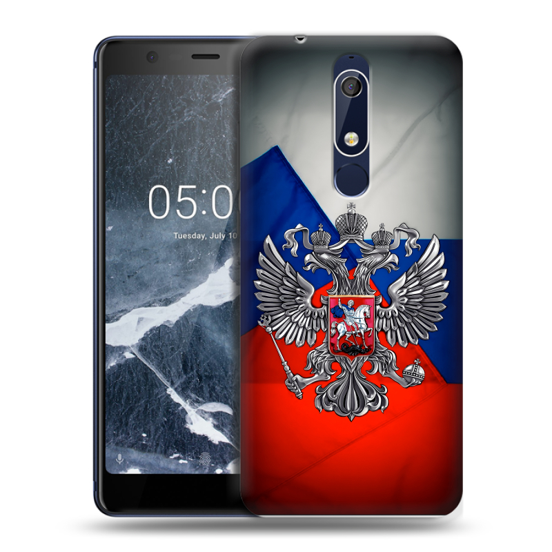 Пластиковый чехол на Nokia 5.1 с принтом Флаг России Пластиковый чехол на Nokia 5.1 с принтом Флаг России