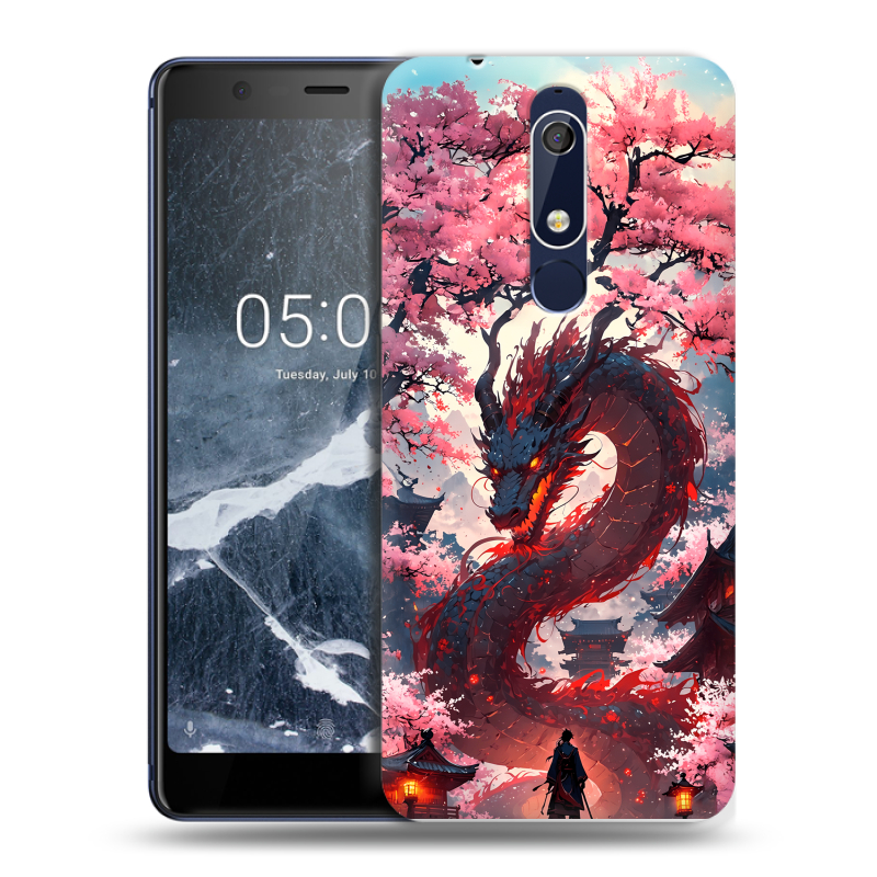 Пластиковый чехол на Nokia 5.1 с принтом Дракон Японский Пластиковый чехол на Nokia 5.1 с принтом Дракон Японский
