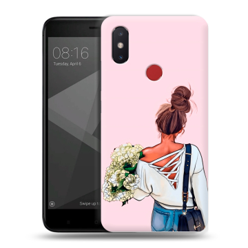 Силиконовый чехол на Xiaomi Mi8 SE с принтом Девушка и букет