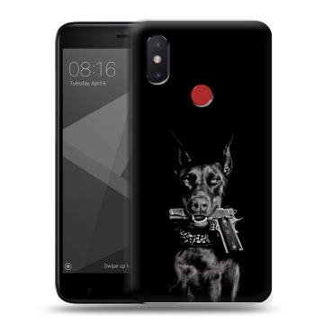 Силиконовый чехол на Xiaomi Mi8 SE с принтом Доберман и пистолет