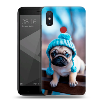 Силиконовый чехол на Xiaomi Mi8 SE с принтом Мопс в шапке Силиконовый чехол на Xiaomi Mi8 SE с принтом Мопс в шапке