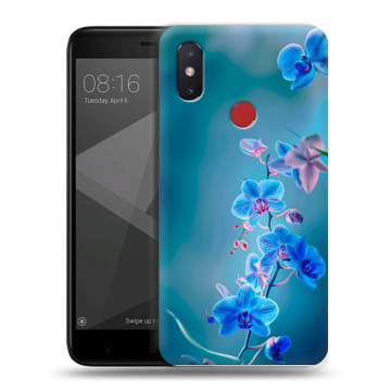 Силиконовый чехол на Xiaomi Mi8 SE с принтом Голубые цветы Силиконовый чехол на Xiaomi Mi8 SE с принтом Голубые цветы