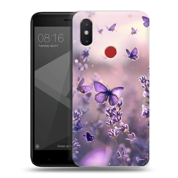 Силиконовый чехол на Xiaomi Mi8 SE с принтом бабочки и лаванда Силиконовый чехол на Xiaomi Mi8 SE с принтом бабочки и лаванда