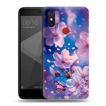 Силиконовый чехол на Xiaomi Mi8 SE с принтом цветы бабочки