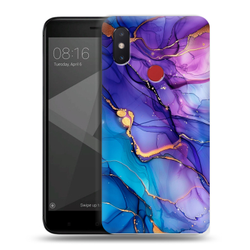Силиконовый чехол на Xiaomi Mi8 SE с принтом синий мрамор