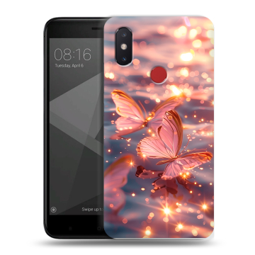 Силиконовый чехол на Xiaomi Mi8 SE с принтом бабочки розовые Силиконовый чехол на Xiaomi Mi8 SE с принтом бабочки розовые