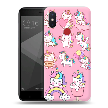 Силиконовый чехол на Xiaomi Mi8 SE с принтом Единороги и радуга Силиконовый чехол на Xiaomi Mi8 SE с принтом Единороги и радуга