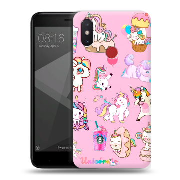 Силиконовый чехол на Xiaomi Mi8 SE с принтом розовые единороги Силиконовый чехол на Xiaomi Mi8 SE с принтом розовые единороги