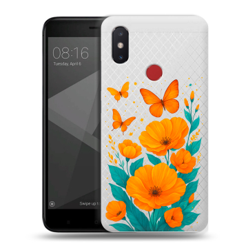 Силиконовый чехол на Xiaomi Mi8 SE с принтом цветы бабочки
