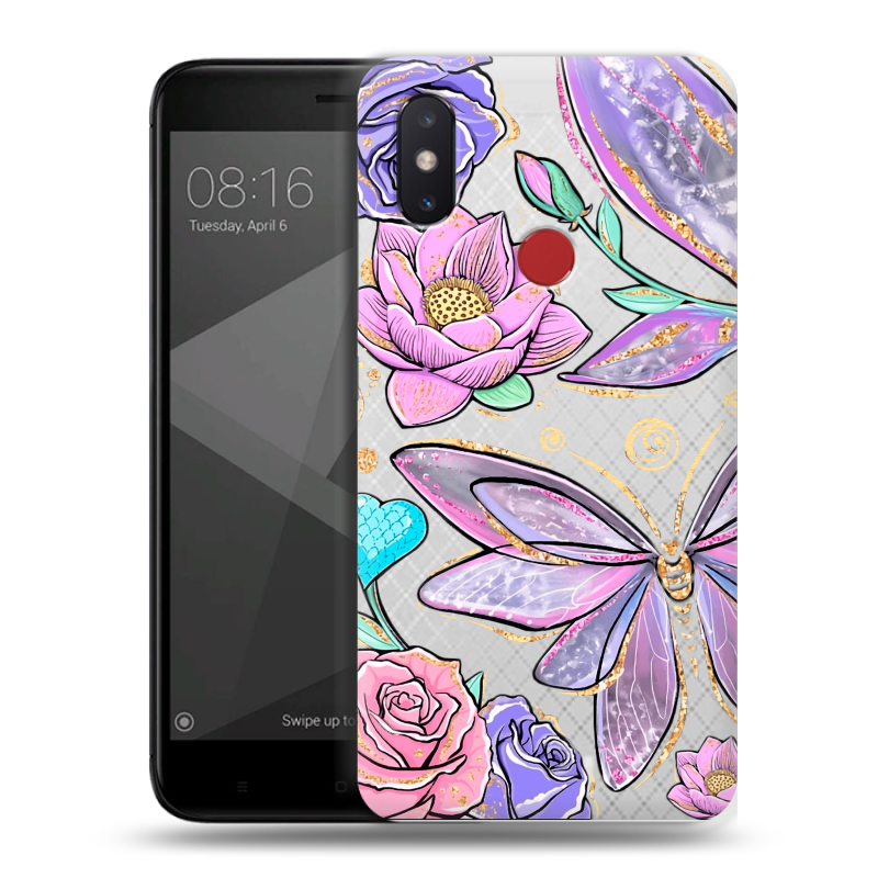 Пластиковый чехол на Xiaomi Mi8 SE с принтом Бабочки и цветы Пластиковый чехол на Xiaomi Mi8 SE с принтом Бабочки и цветы