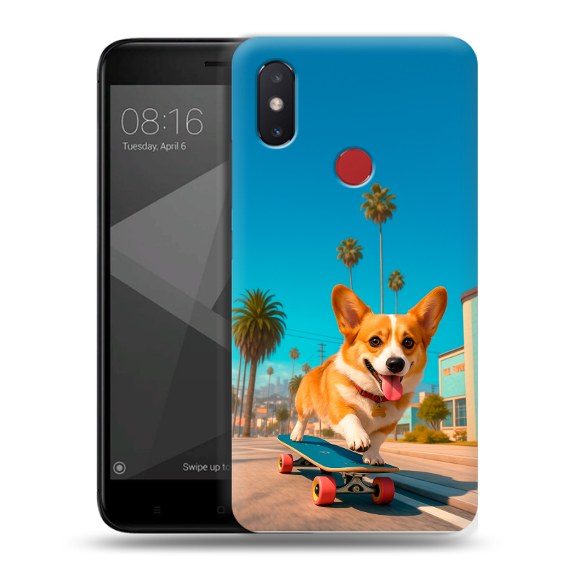 Силиконовый чехол на Xiaomi Mi8 SE с принтом Корги на скейте Силиконовый чехол на Xiaomi Mi8 SE с принтом Корги на скейте